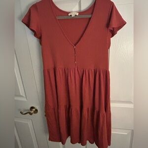 Elegant Rust V-Neck Babydoll Mini Dress